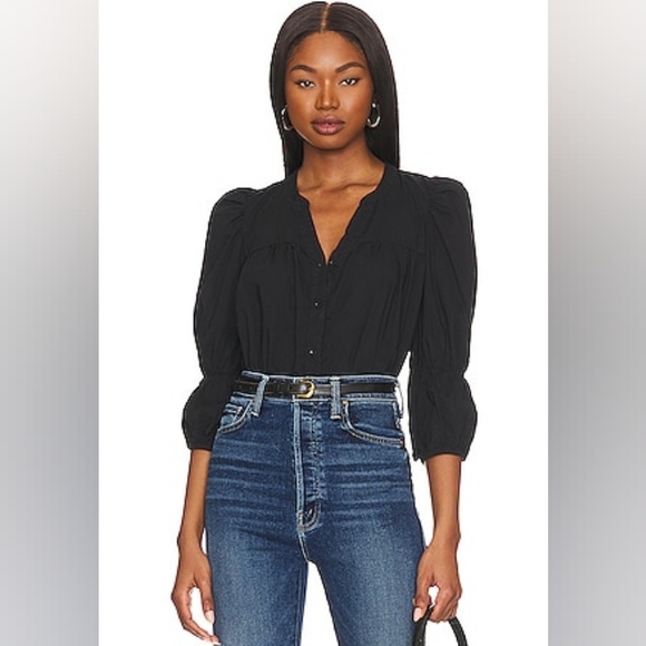 NATION LTD Geneva Romantic Black Pima Cotton Blouse L - Picture 7 of 7